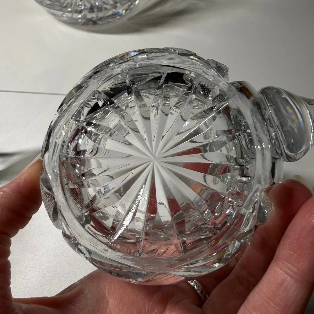 American Brilliant Vintage Pinwheel Cut Crystal Decanter Set Creamer Sugar Bowl